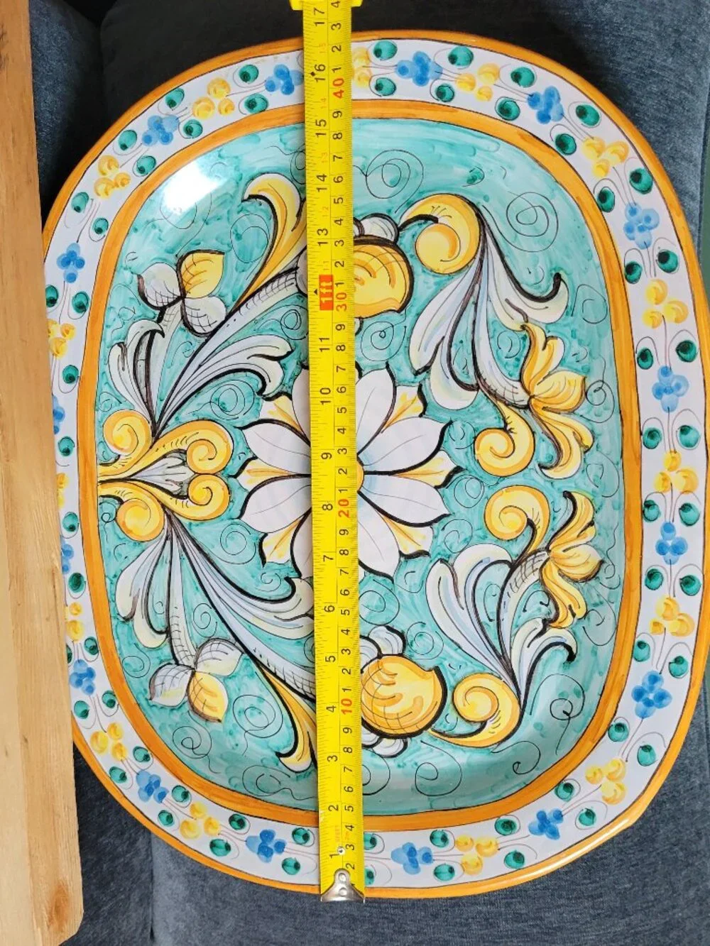 Caltagirone ITALIAN Ceramic Platter SIGNED 17 X 13 HAND PAINTED FLOWERS